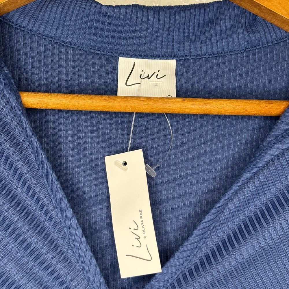 Livi by Olivia Rae Blue Short Sleeve Collared Ruched Midi Dress Womens NWT Large - Picture 3 of 6